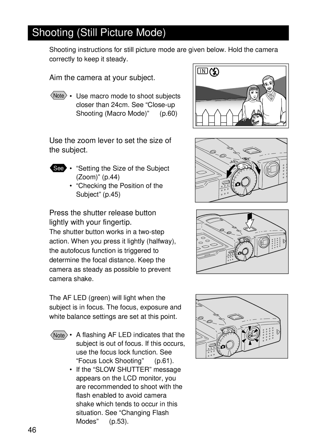 Ricoh RDC-7 manual Shooting Still Picture Mode, Press the shutter release button lightly with your fingertip 