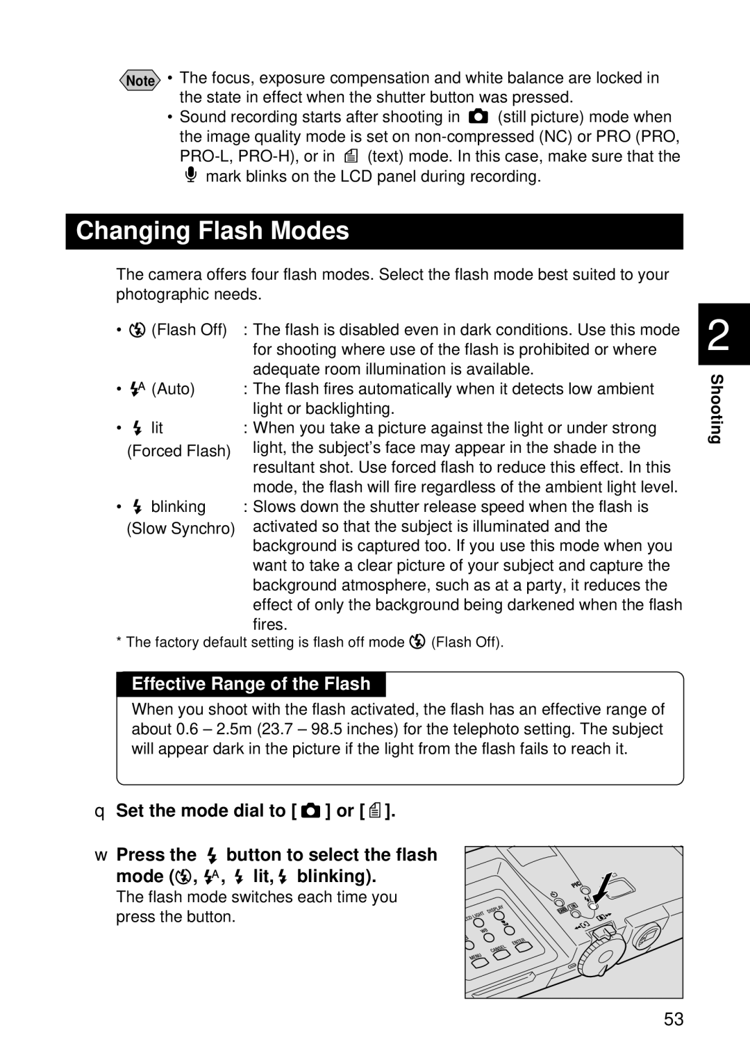 Ricoh RDC-7 manual Changing Flash Modes, Flash mode switches each time you 