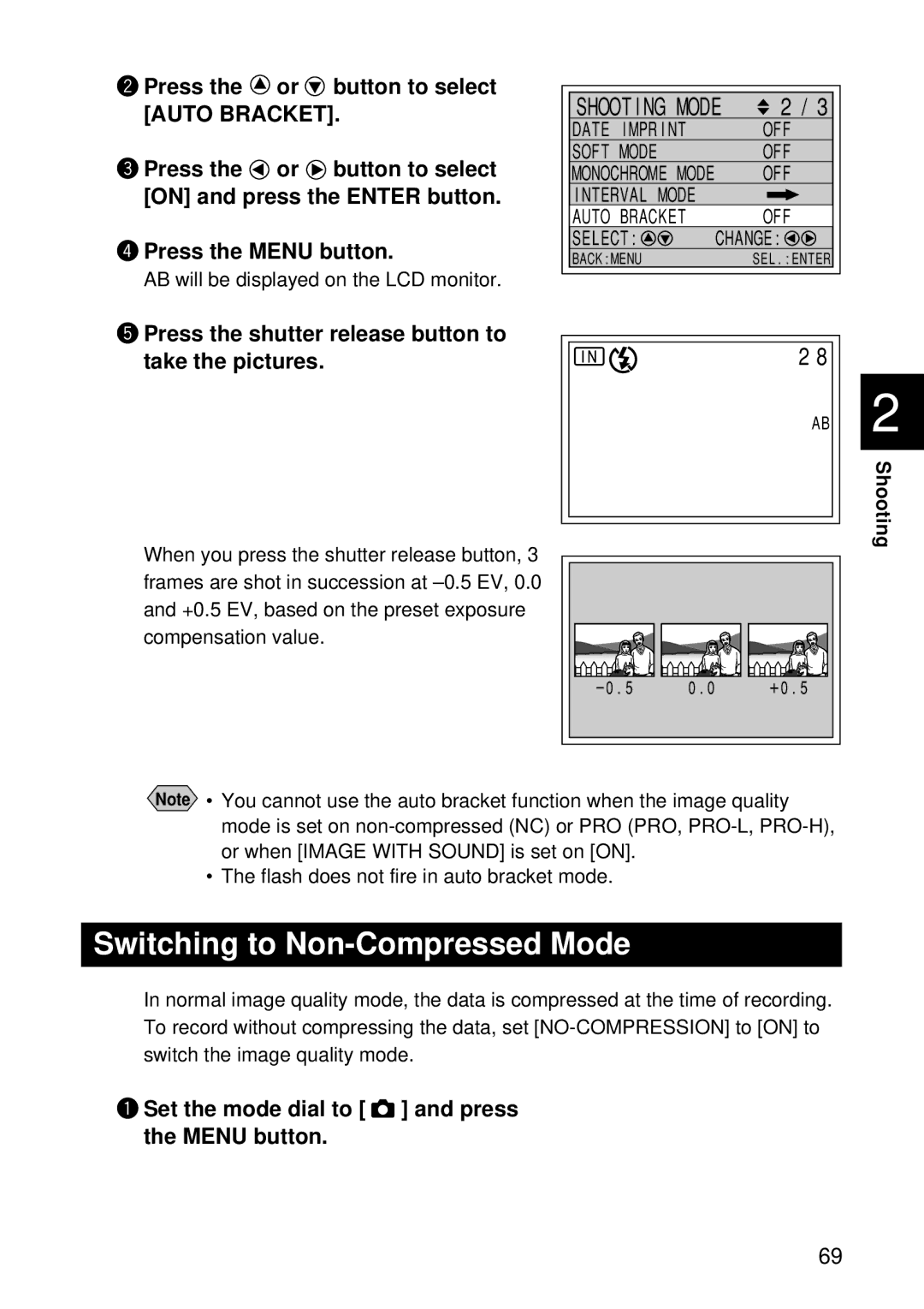 Ricoh RDC-7 manual Switching to Non-Compressed Mode, Press the shutter release button to take the pictures 