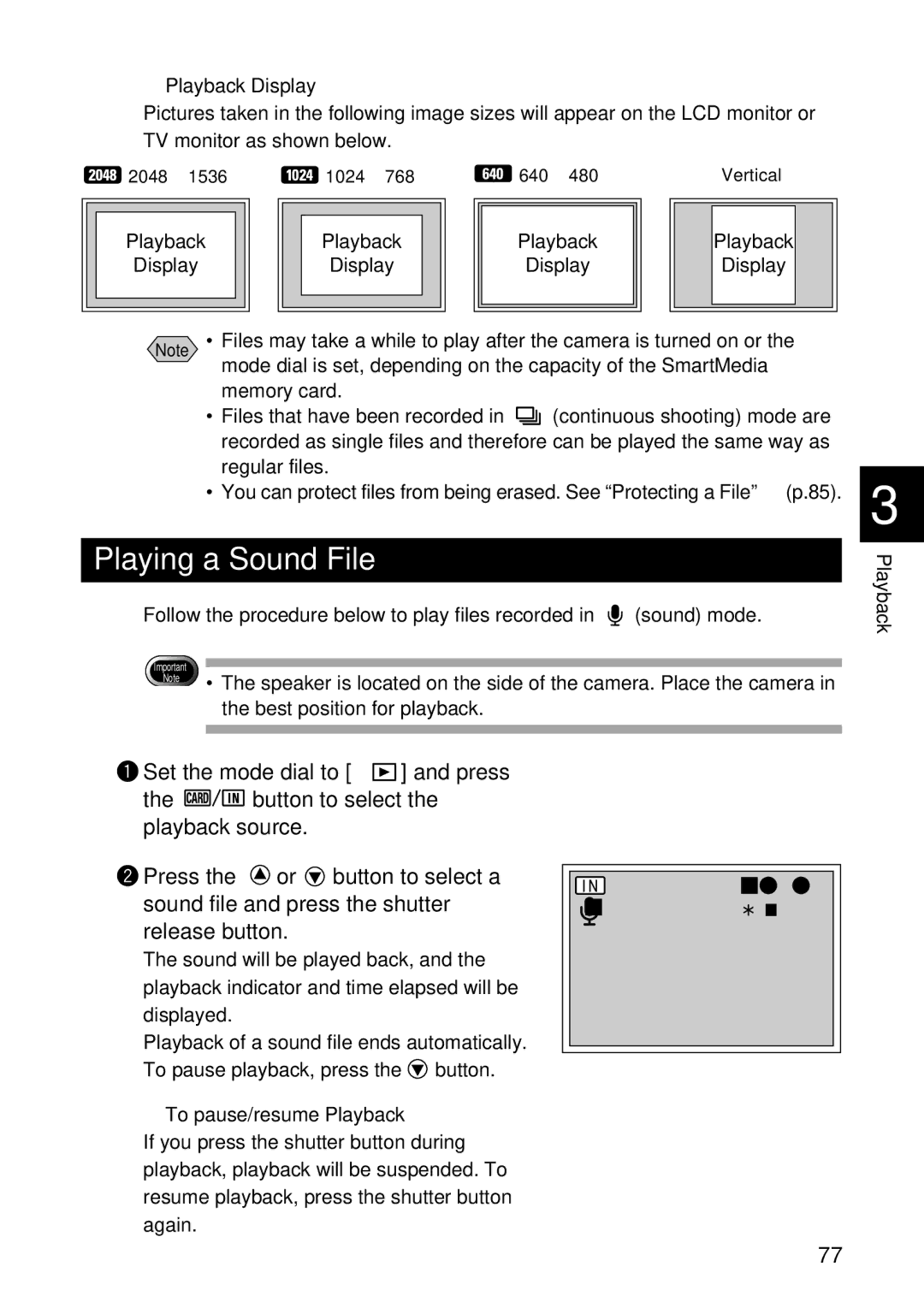 Ricoh RDC-7 manual Playing a Sound File, Playback Display, To pause/resume Playback 