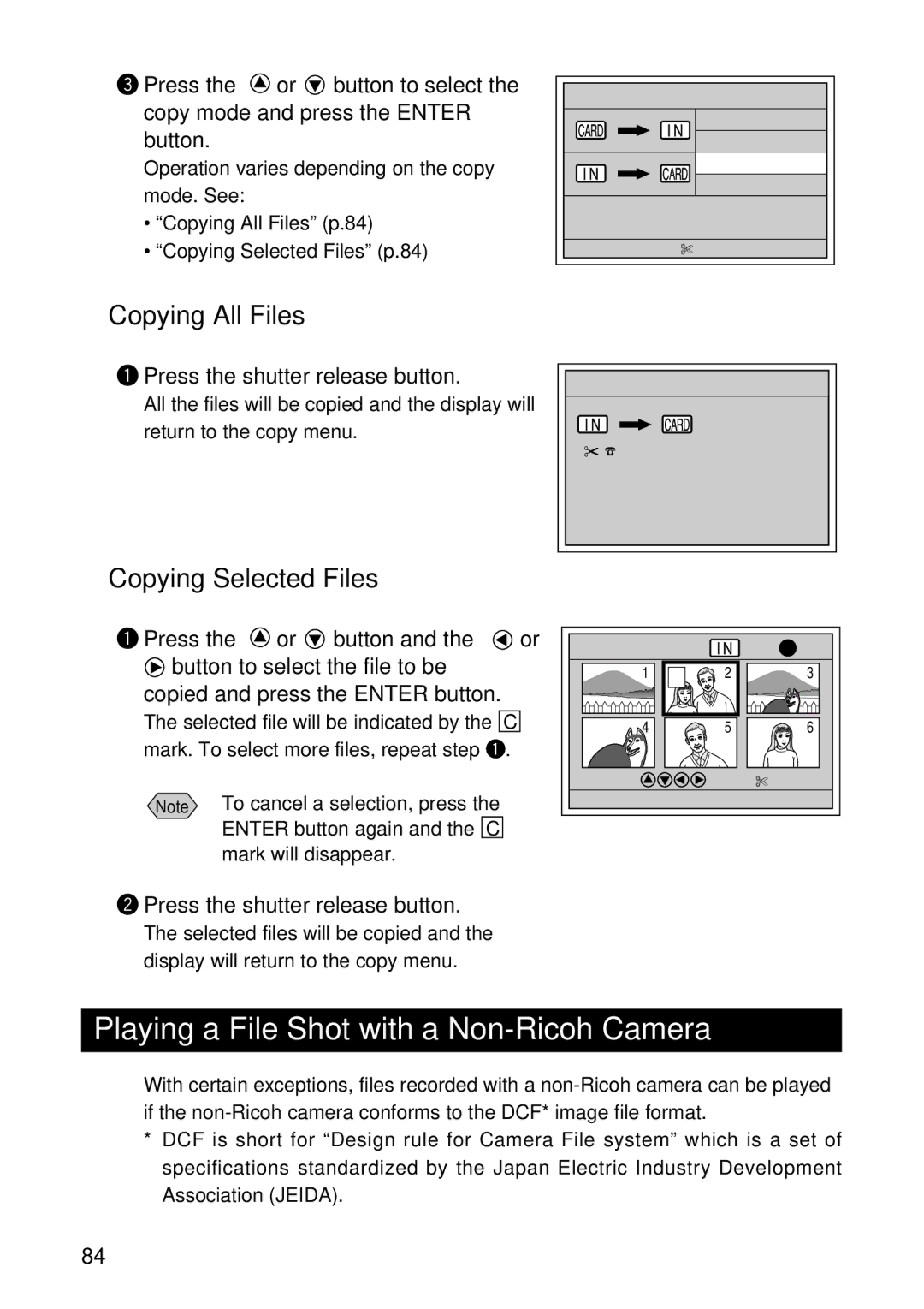 Ricoh RDC-7 manual Playing a File Shot with a Non-Ricoh Camera, Copying All Files, Copying Selected Files 