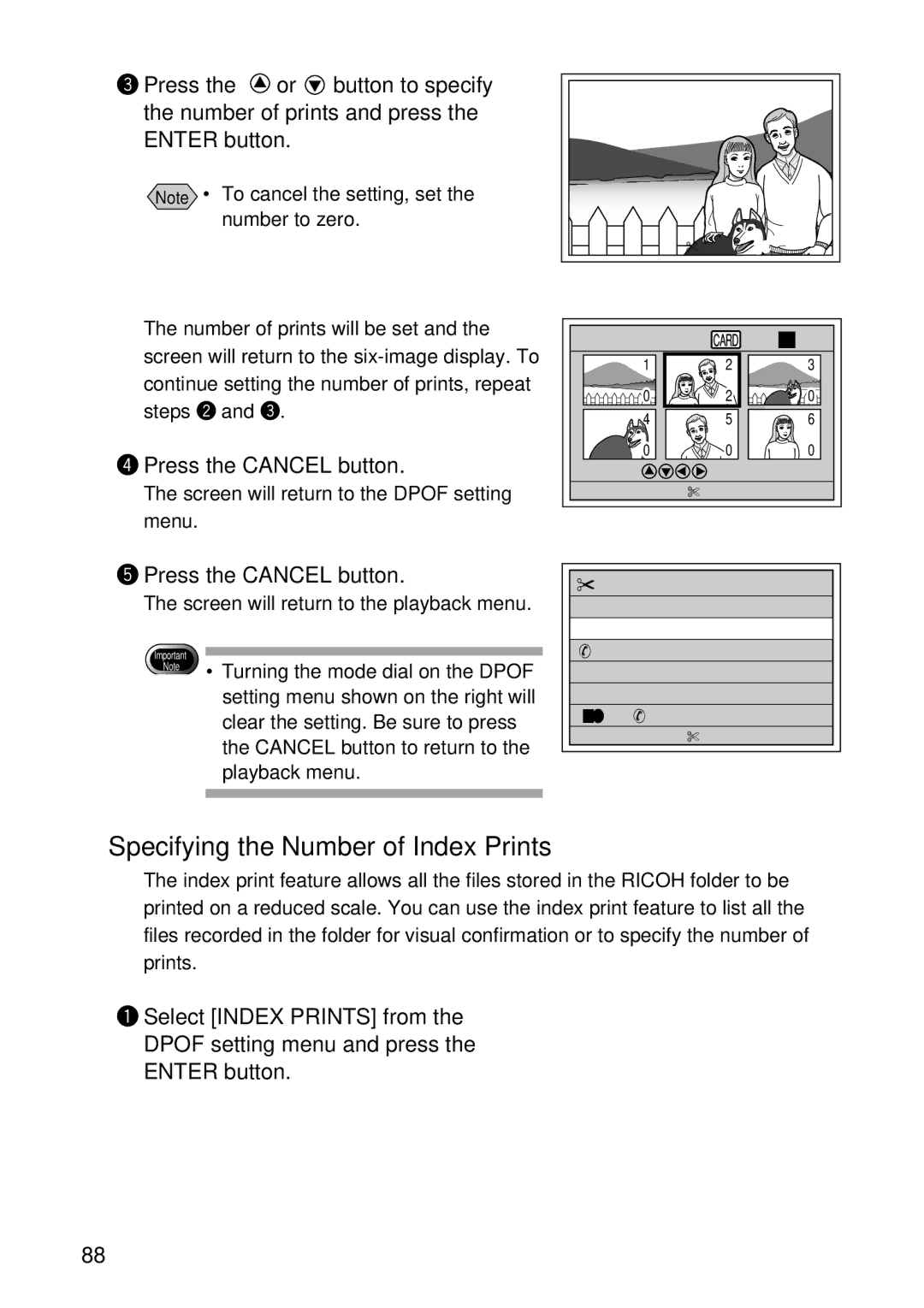 Ricoh RDC-7 manual Specifying the Number of Index Prints, Press the Cancel button 