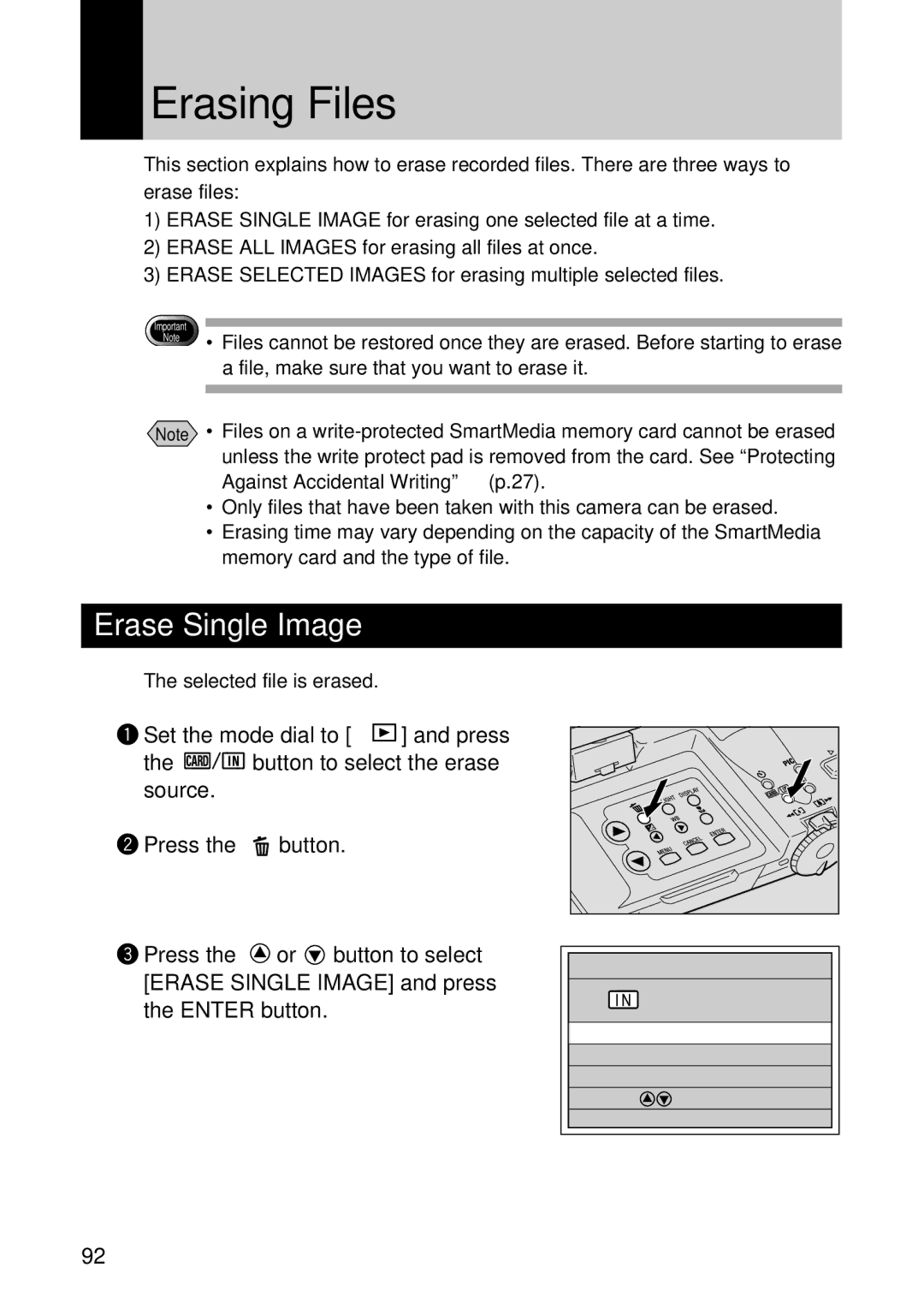 Ricoh RDC-7 manual Erasing Files, Erase Single Image 