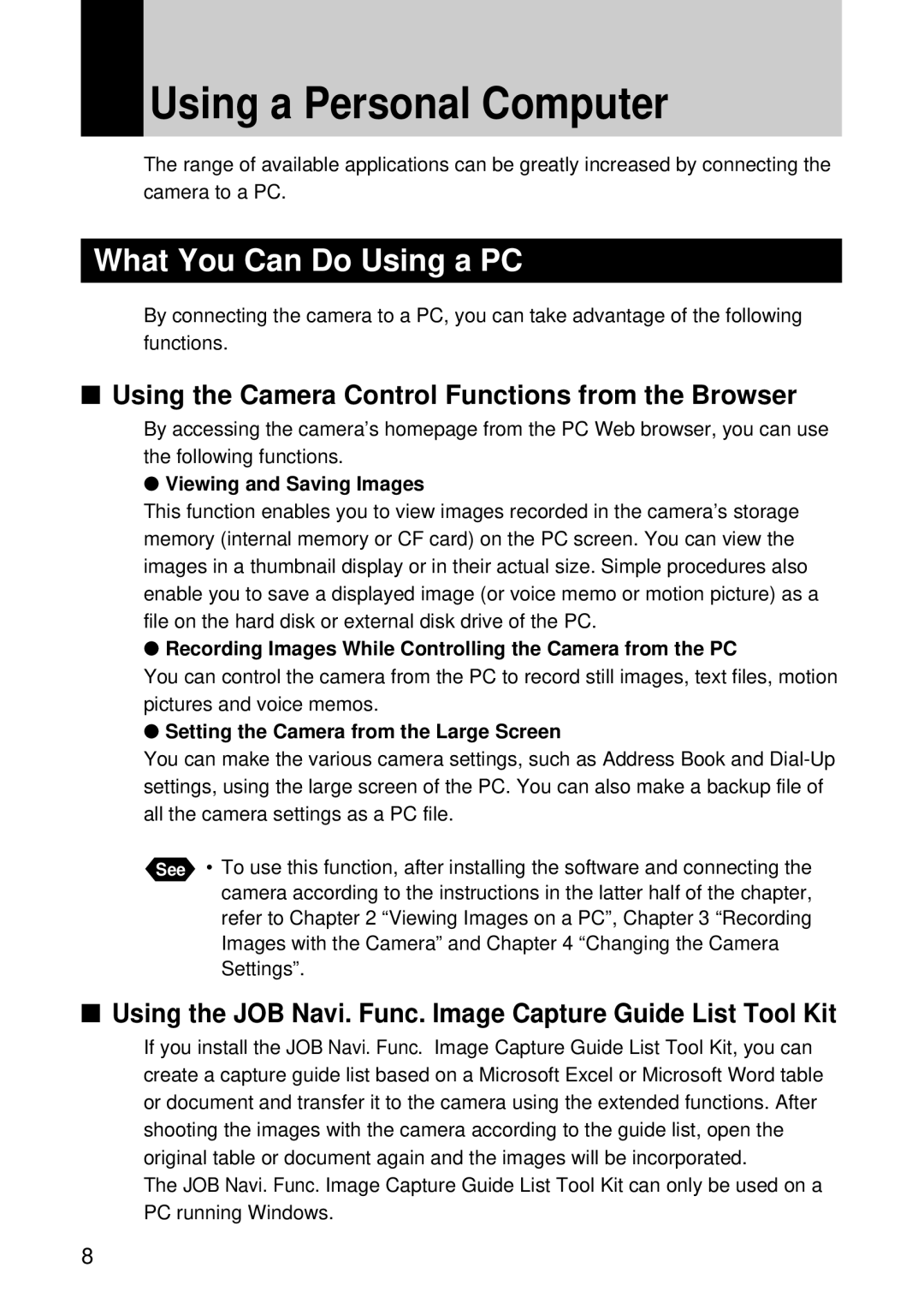 Ricoh RDC-i500 manual What You Can Do Using a PC, Using the Camera Control Functions from the Browser 