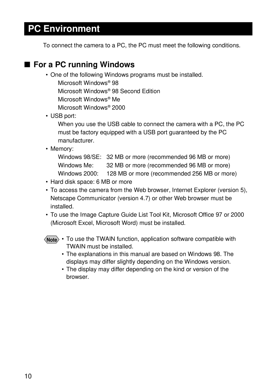 Ricoh RDC-i500 manual PC Environment, For a PC running Windows 