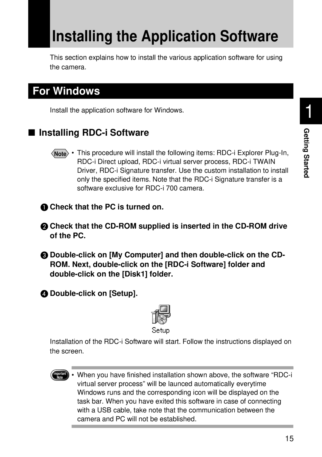 Ricoh RDC-i500 manual Installing the Application Software, Installing RDC-i Software 