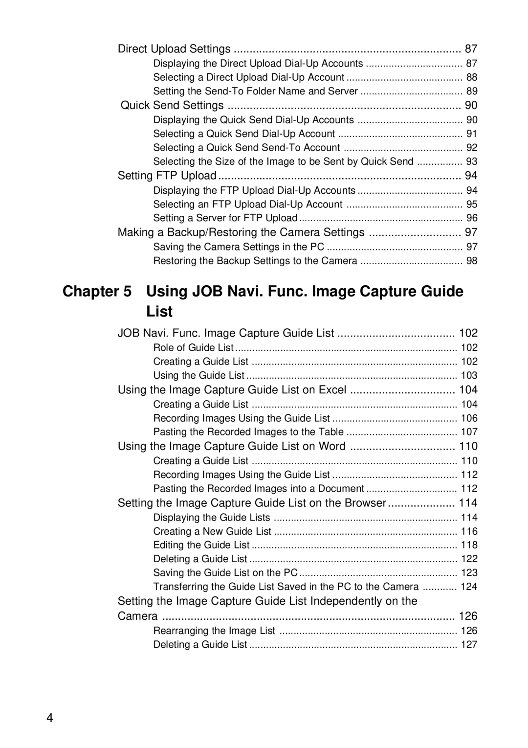 Ricoh RDC-i500 manual Using JOB Navi. Func. Image Capture Guide List, Direct Upload Settings 