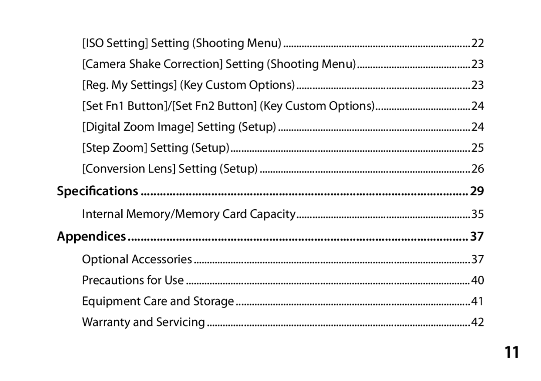 Ricoh S10 24-72MM F2.5-4.4VC instruction manual Specifications 