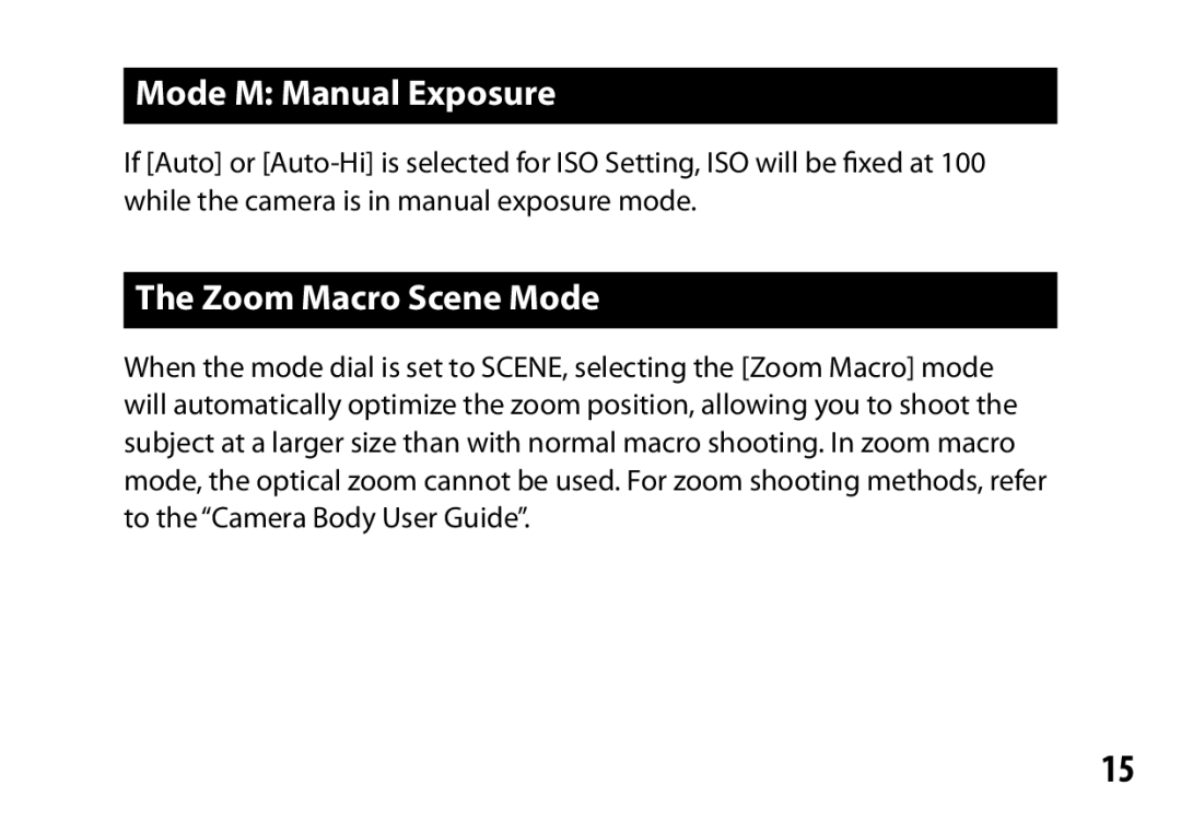 Ricoh S10 24-72MM F2.5-4.4VC instruction manual Mode M Manual Exposure, Zoom Macro Scene Mode 