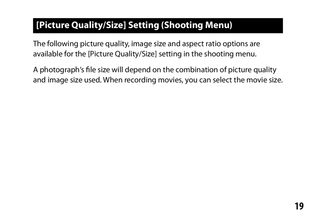 Ricoh S10 24-72MM F2.5-4.4VC instruction manual Picture Quality/Size Setting Shooting Menu 