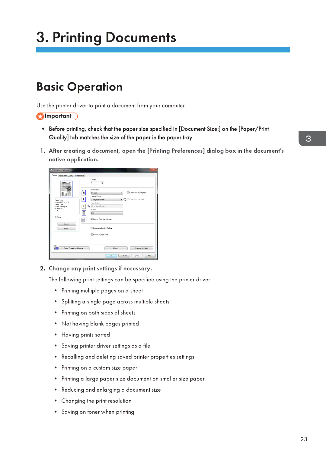 Ricoh SP 112 appendix Printing Documents, Basic Operation 