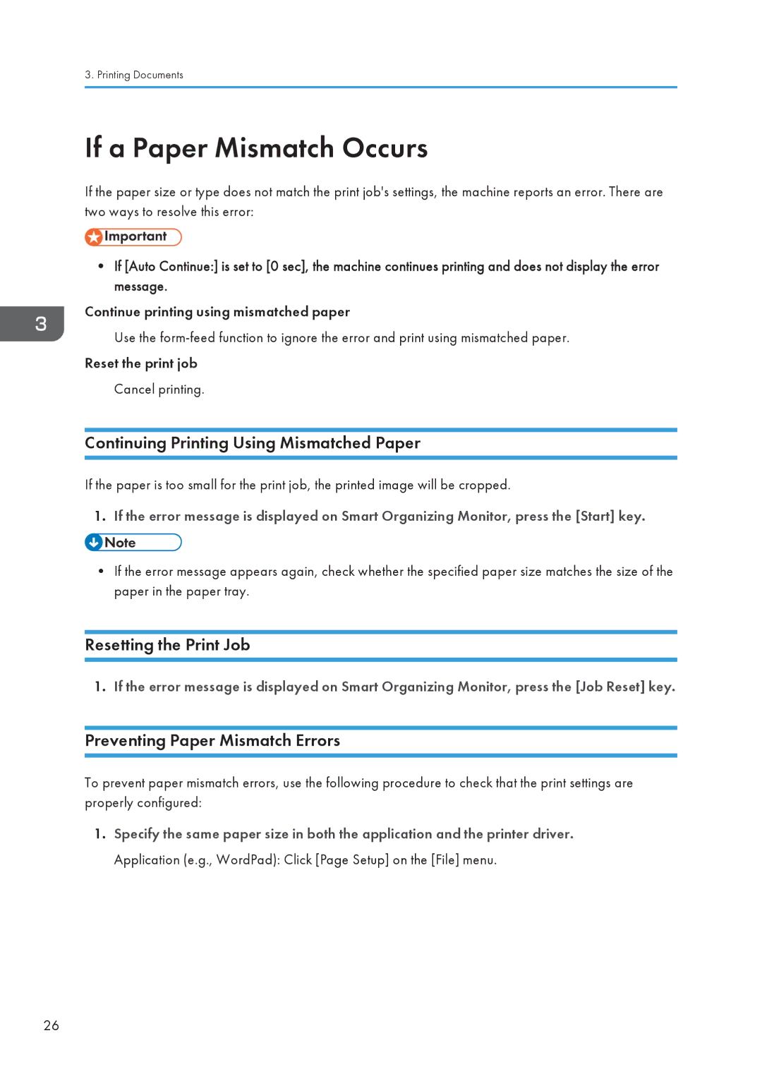 Ricoh SP 112 appendix If a Paper Mismatch Occurs, Continuing Printing Using Mismatched Paper, Resetting the Print Job 