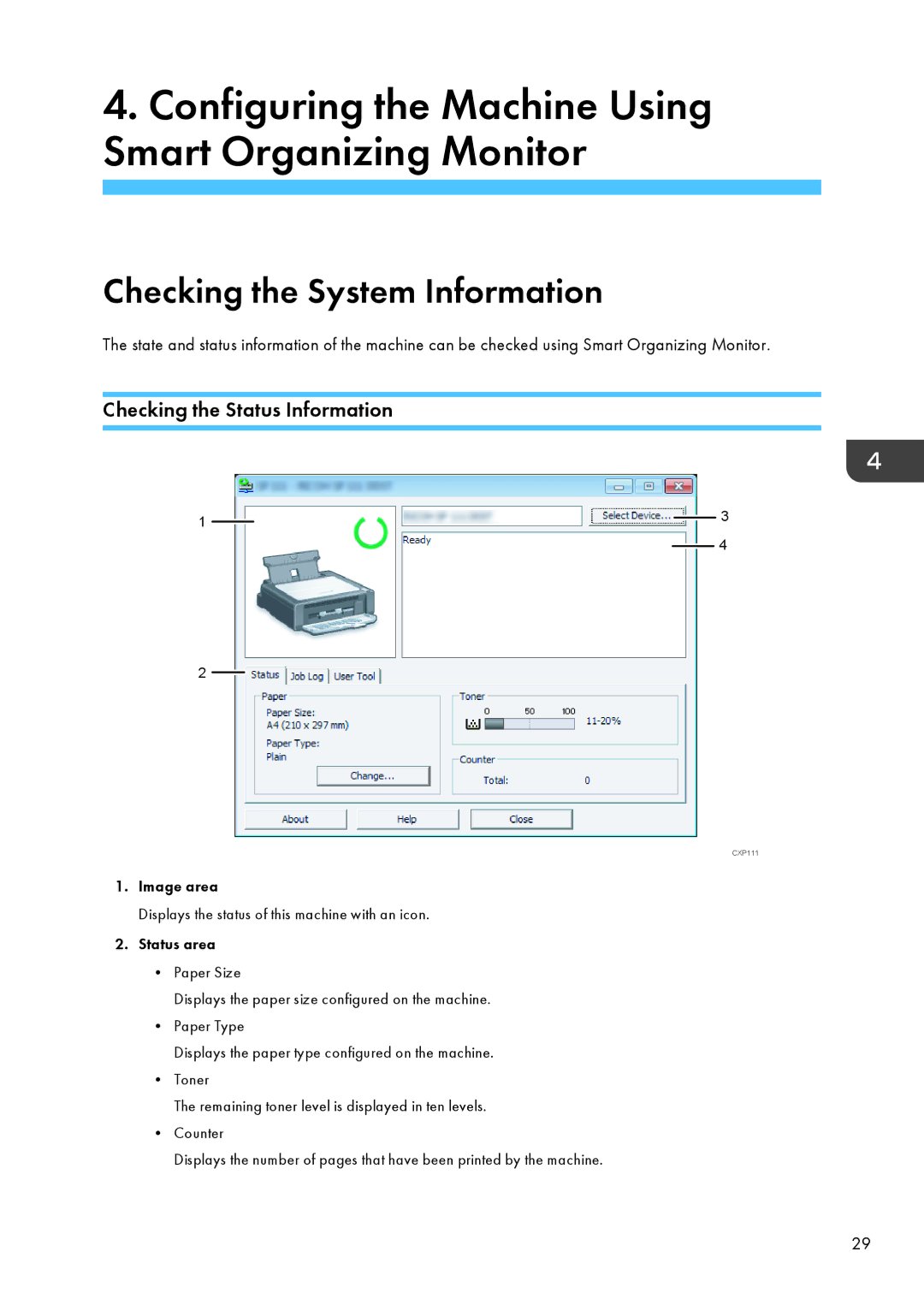 Ricoh SP 112 appendix Checking the System Information, Checking the Status Information 