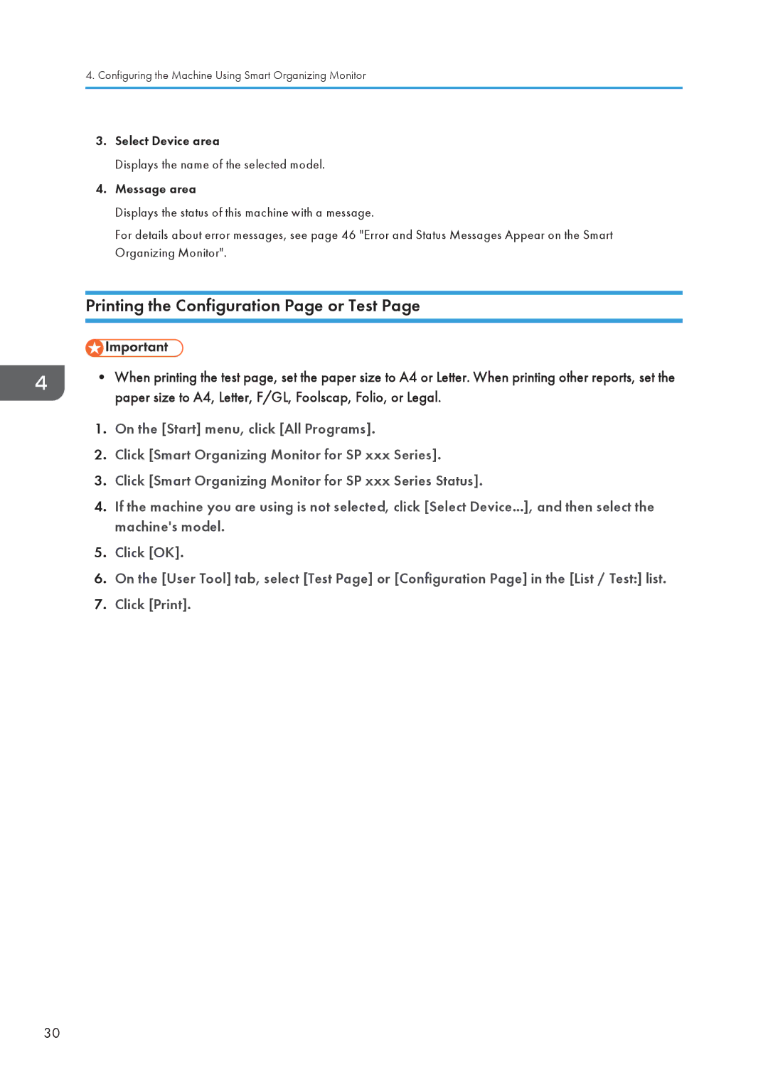 Ricoh SP 112 appendix Printing the Configuration Page or Test 