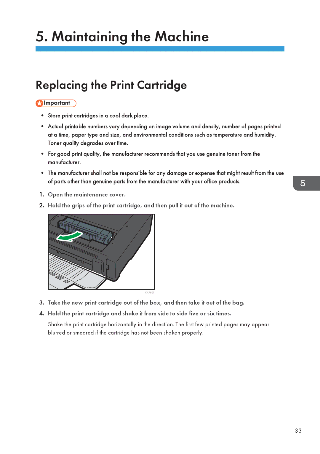 Ricoh SP 112 appendix Maintaining the Machine, Replacing the Print Cartridge 