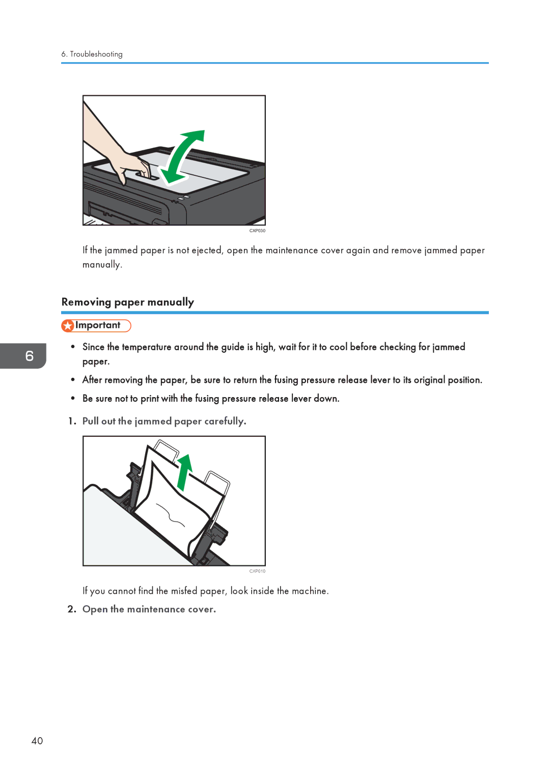 Ricoh SP 112 appendix Removing paper manually 