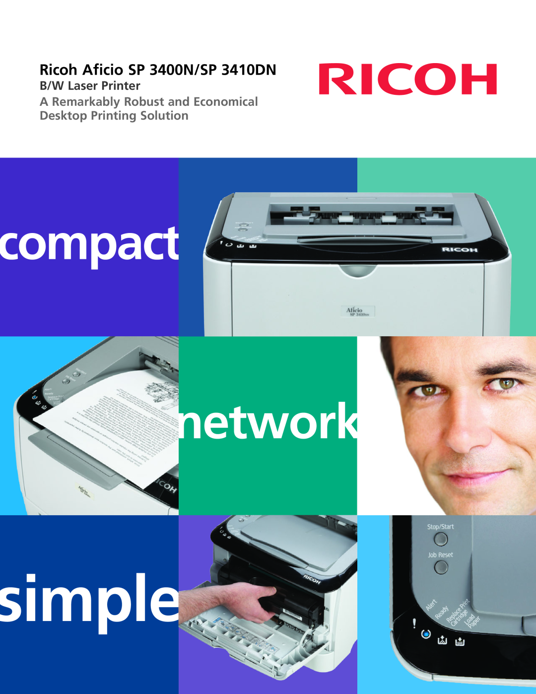 Ricoh manual simple, compact, network, Ricoh Aficio SP 3400N/SP 3410DN, B/W Laser Printer 