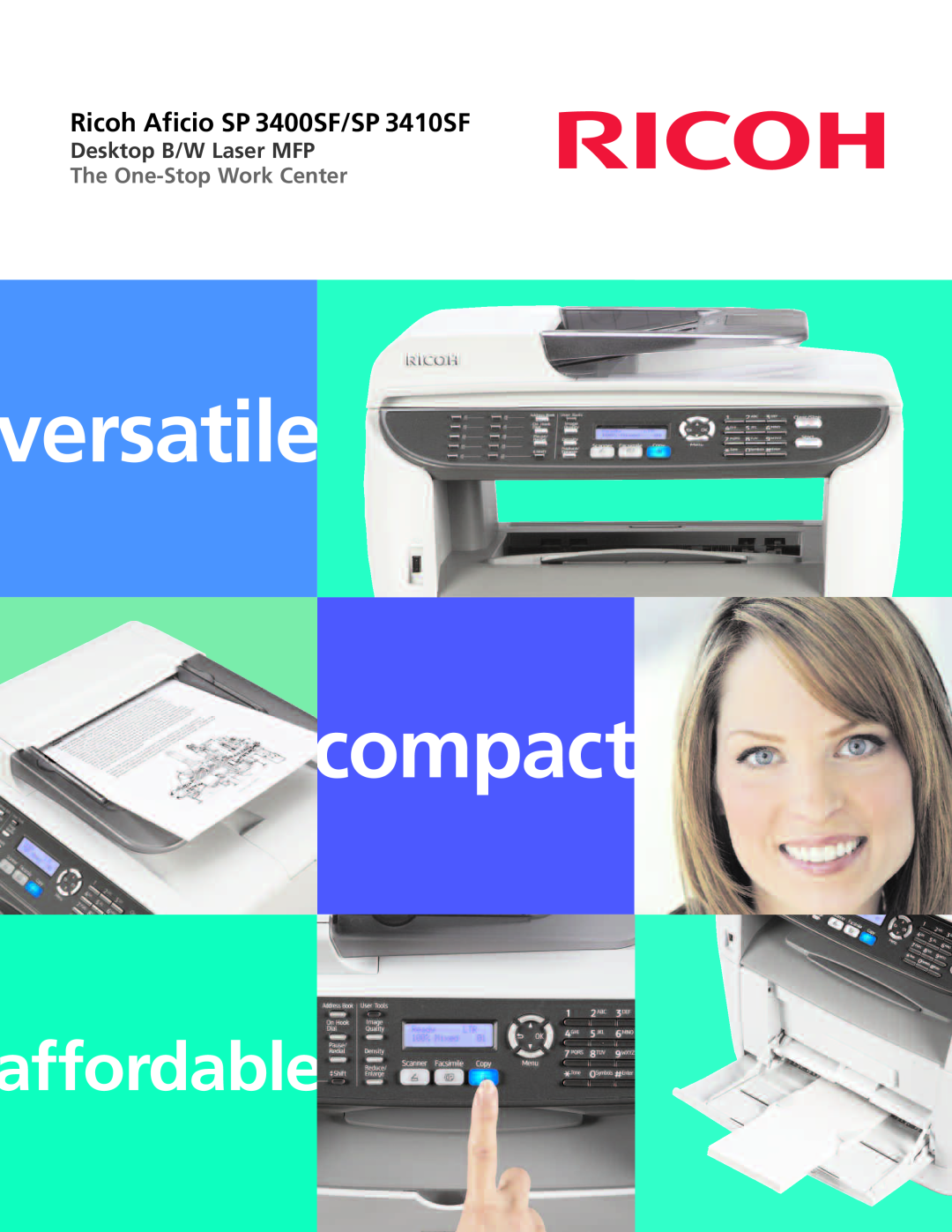 Ricoh manual versatile compact, affordable, Ricoh Aficio SP 3400SF/SP 3410SF, Desktop B/W Laser MFP 