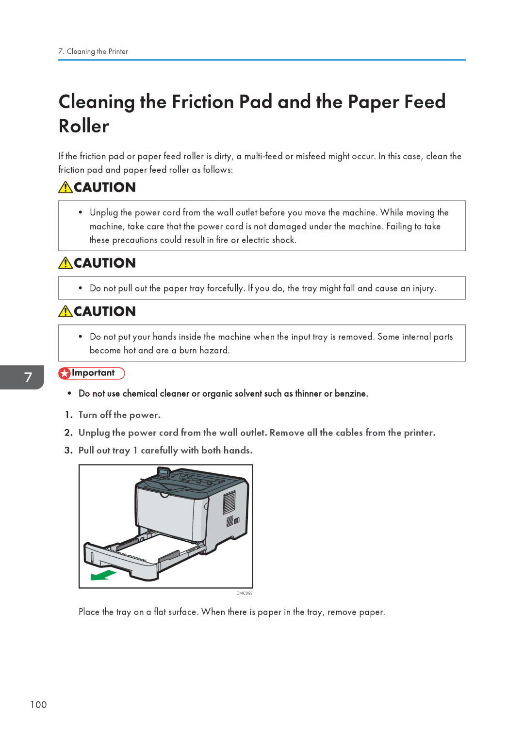 Ricoh SP 3510DN, SP 3500N manual Cleaning the Friction Pad and the Paper Feed Roller 