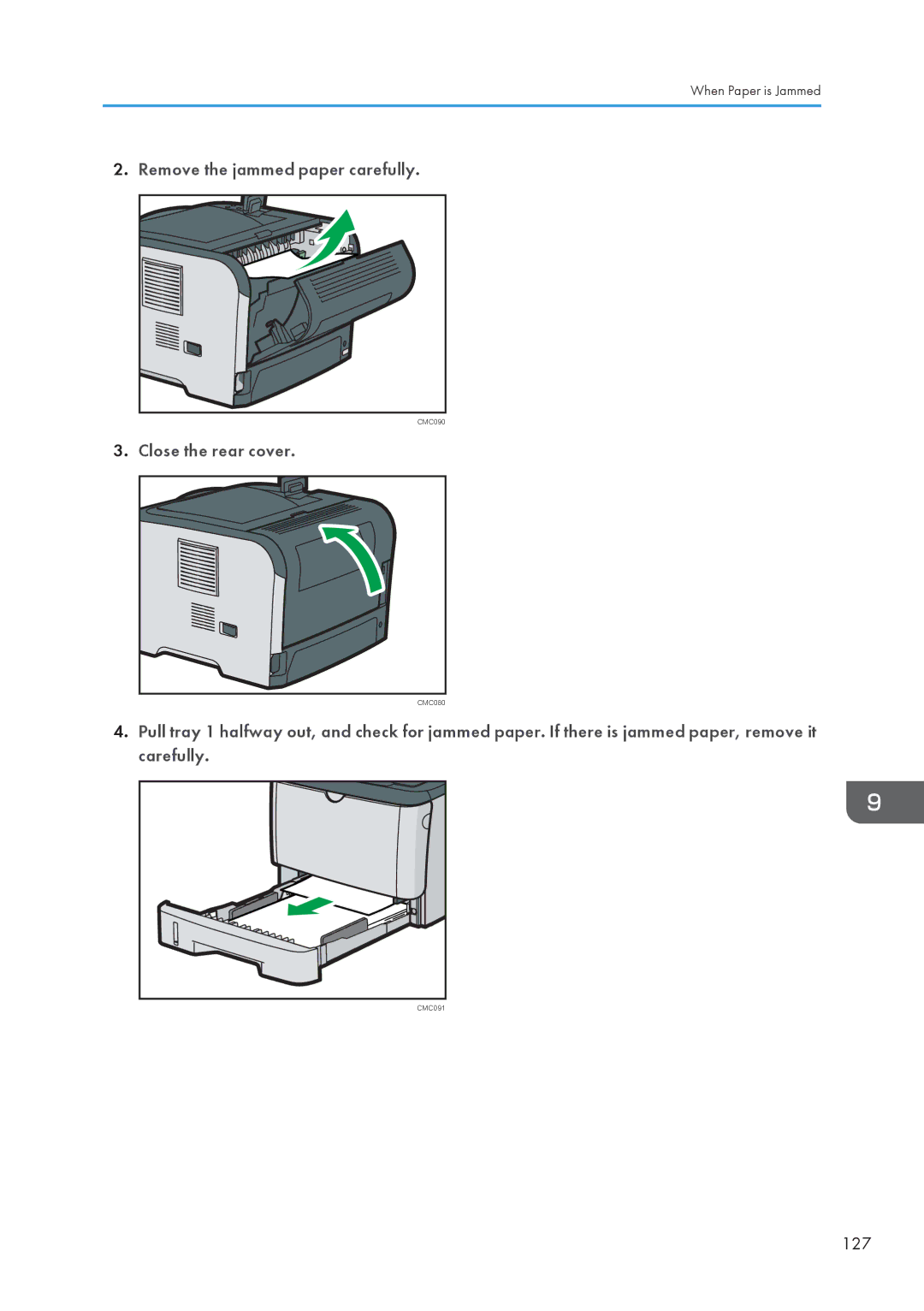 Ricoh SP 3500N, SP 3510DN manual Remove the jammed paper carefully, 127 