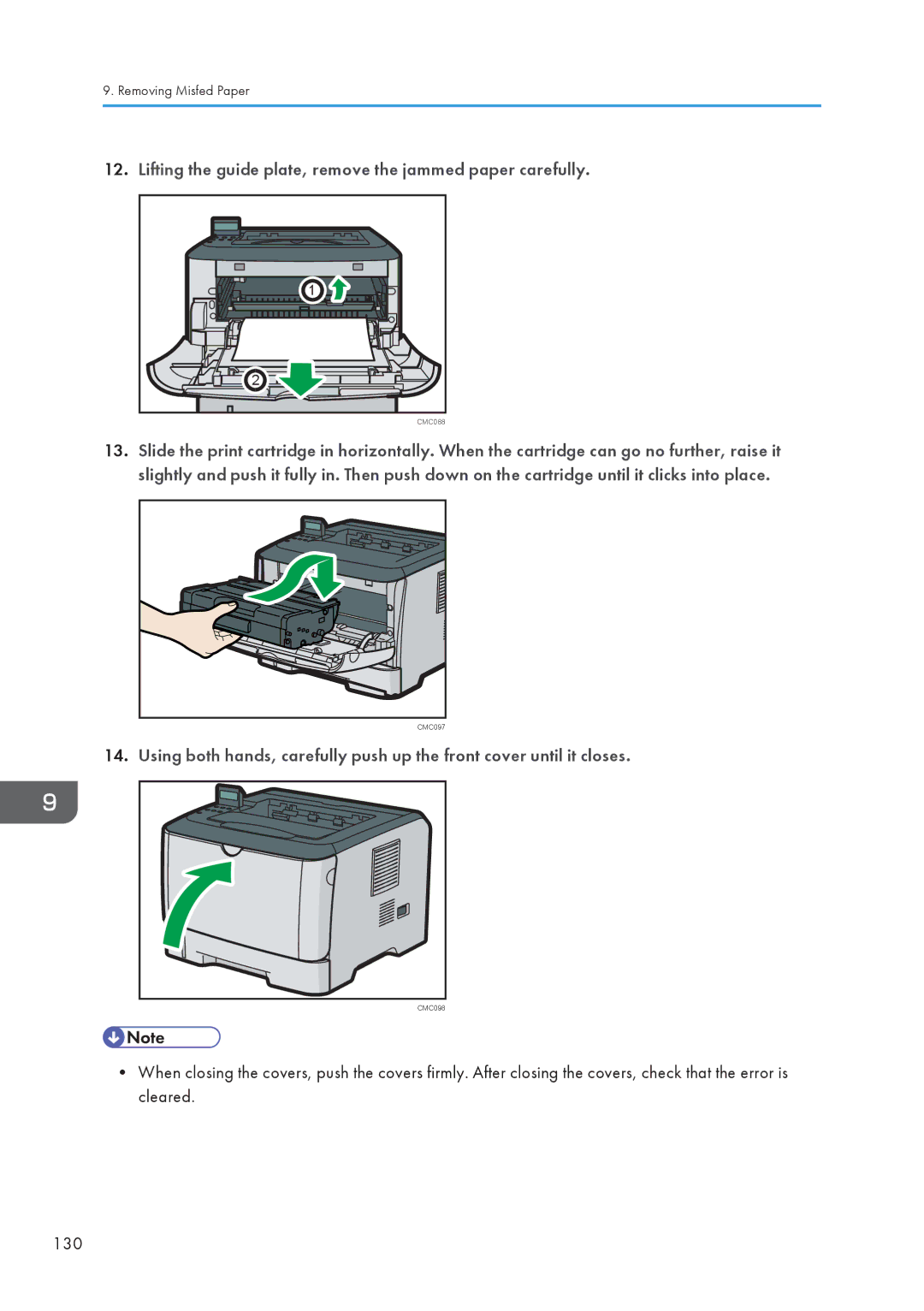 Ricoh SP 3510DN, SP 3500N manual Lifting the guide plate, remove the jammed paper carefully 