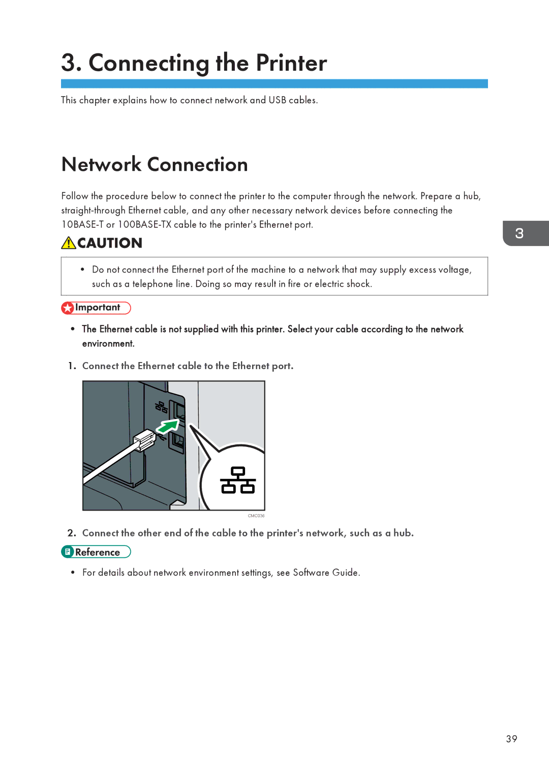 Ricoh SP 3500N, SP 3510DN manual Network Connection, This chapter explains how to connect network and USB cables 