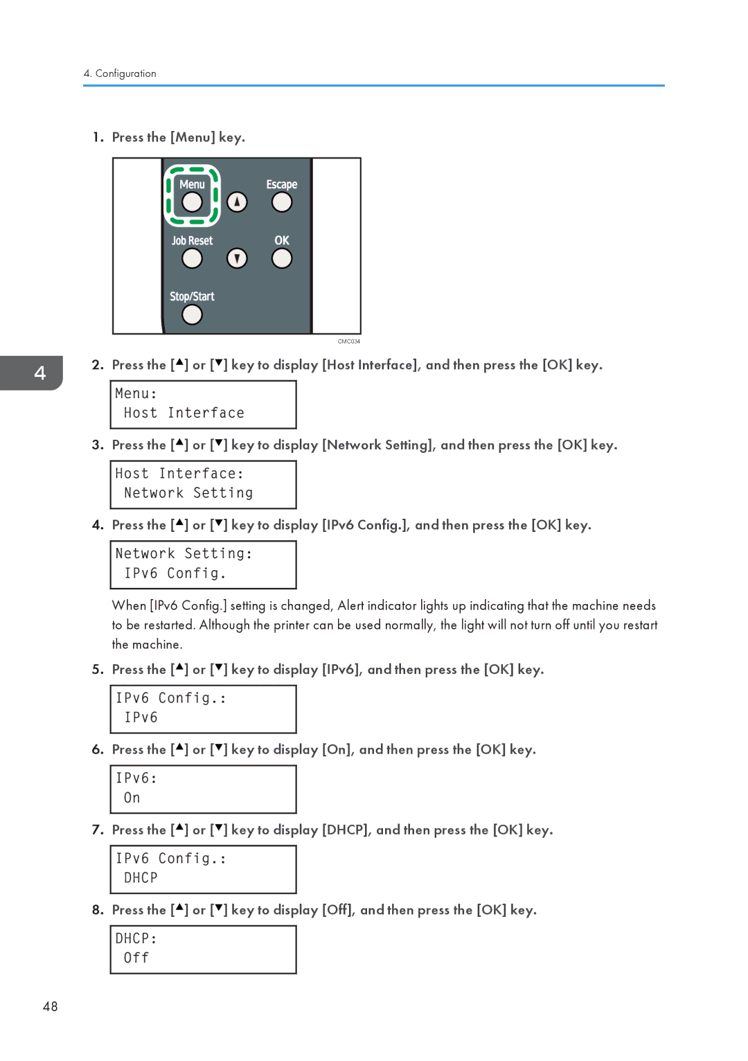 Ricoh SP 3510DN, SP 3500N manual Press the or key to display IPv6, and then press the OK key 