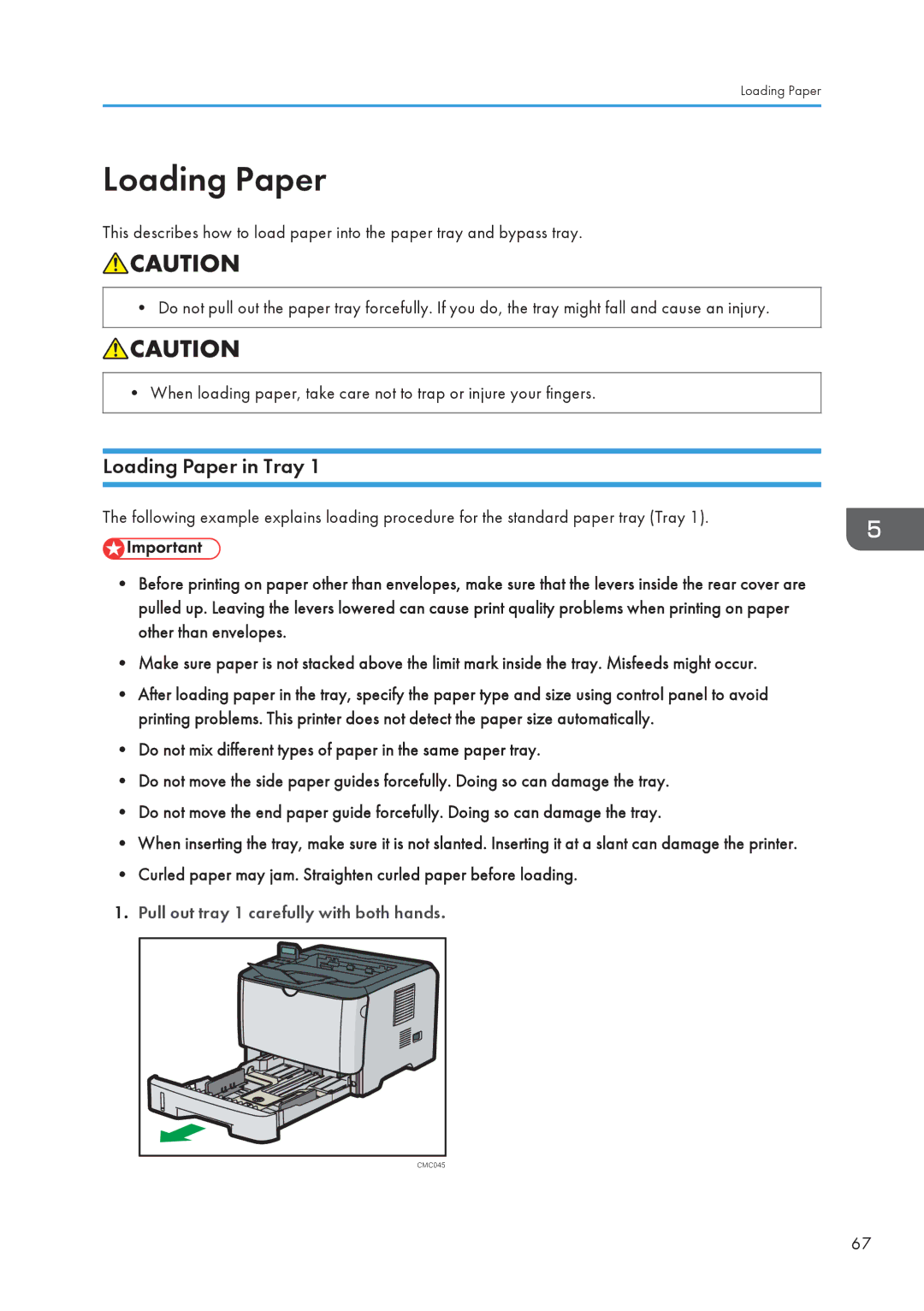 Ricoh SP 3500N, SP 3510DN manual Loading Paper in Tray, Pull out tray 1 carefully with both hands 