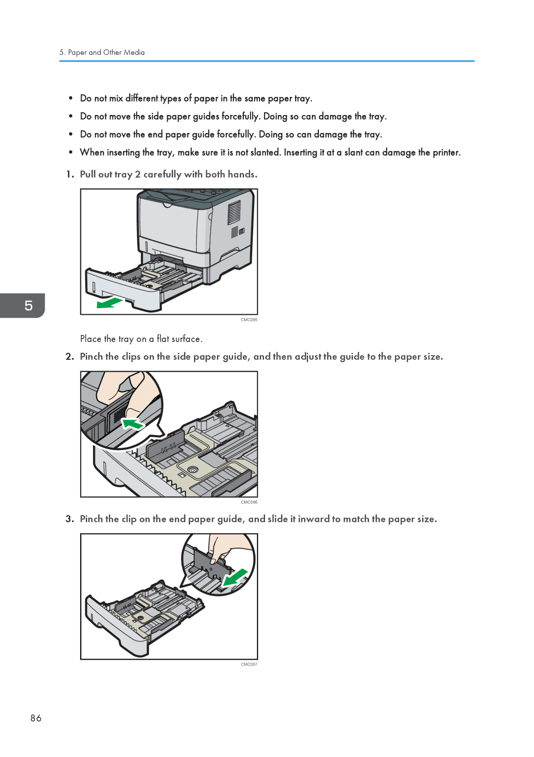 Ricoh SP 3510DN, SP 3500N manual Pull out tray 2 carefully with both hands, Place the tray on a flat surface 