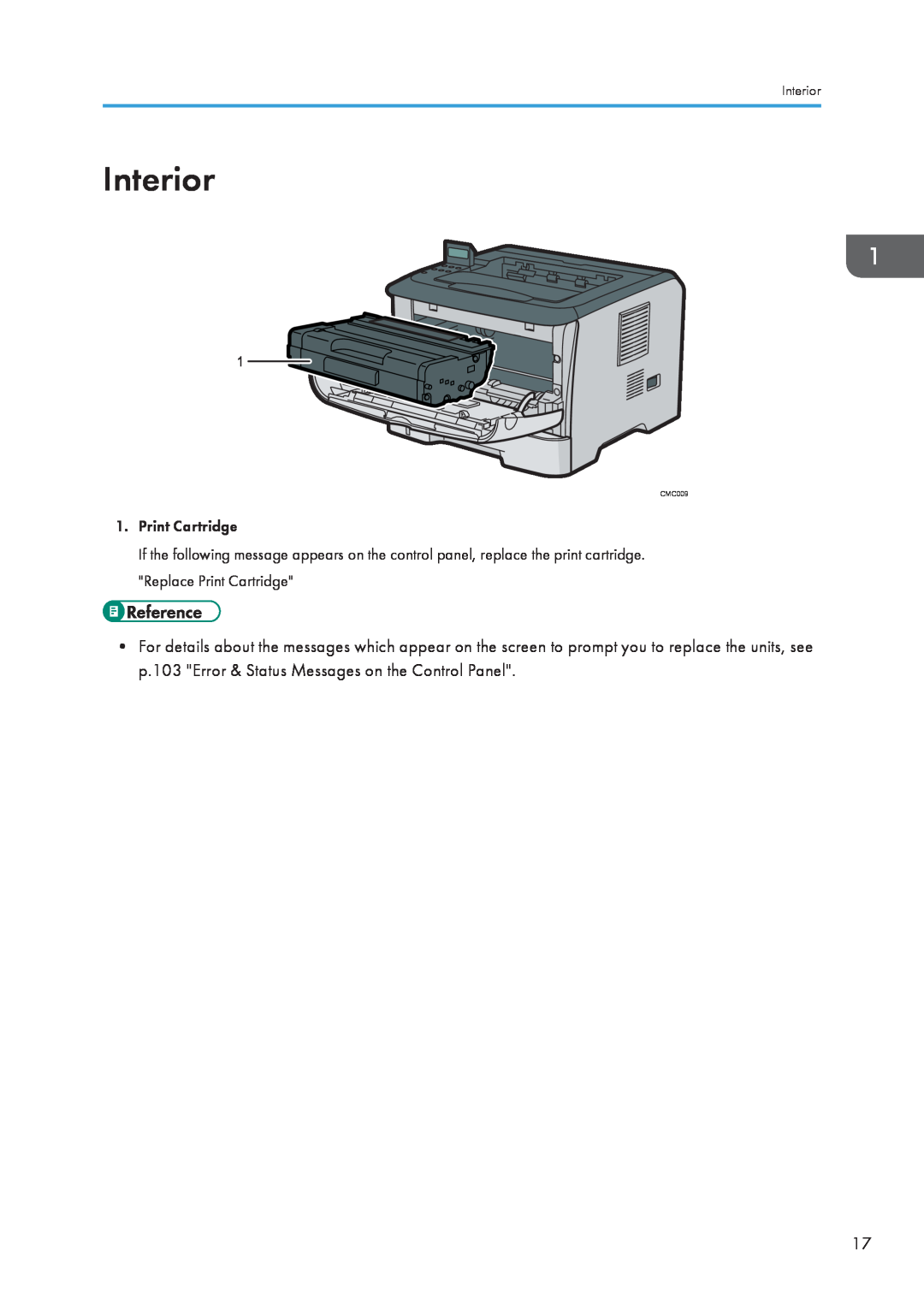 Ricoh SP 3500N, SP 3510DN manual Interior, Print Cartridge, CMC009 