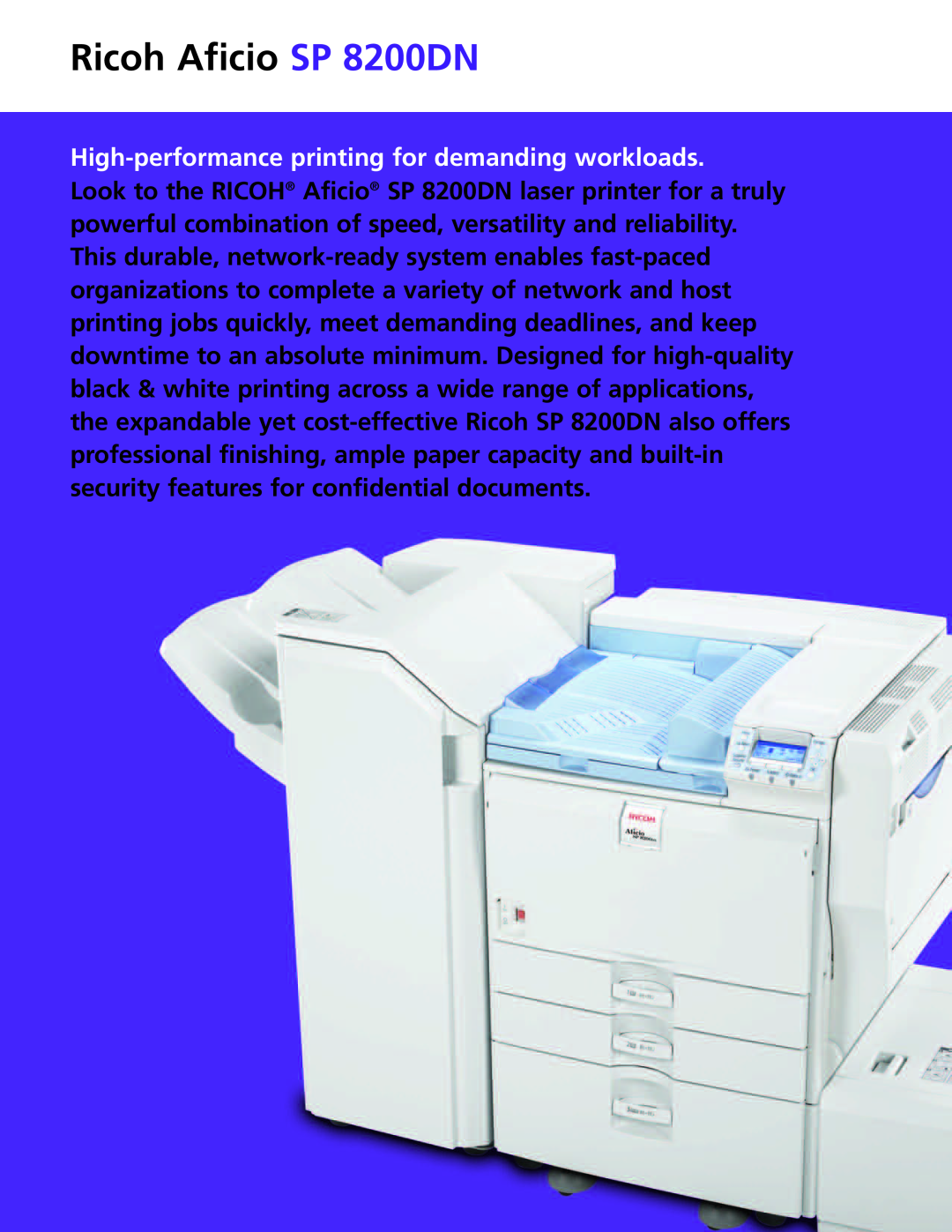 Ricoh manual Ricoh Aficio SP 8200DN, High-performance printing for demanding workloads 