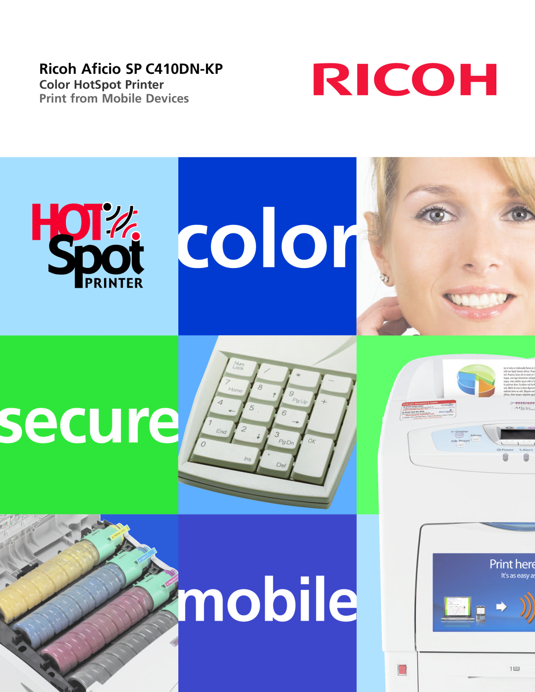 Ricoh manual color, secure, mobile, Ricoh Aficio SP C410DN-KP, Color HotSpot Printer, Print from Mobile Devices 