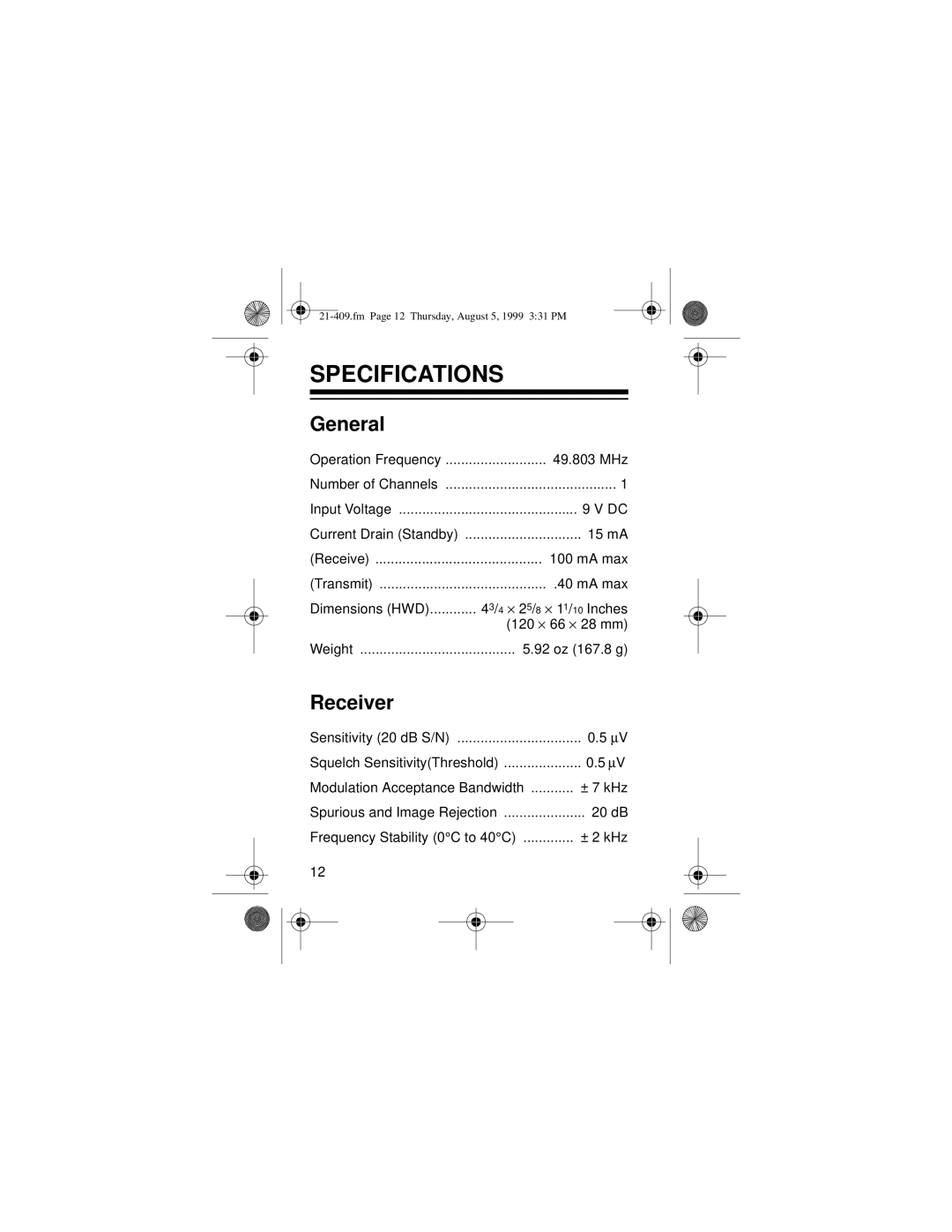 Ricoh TRC-509 owner manual Specifications, General 