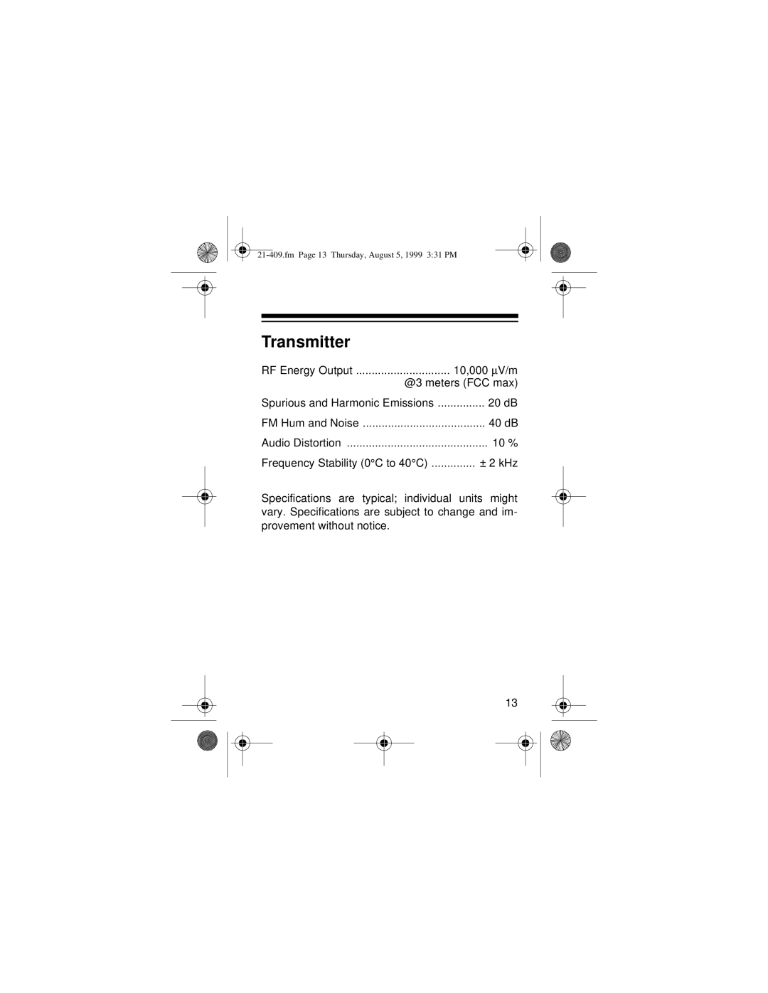 Ricoh TRC-509 owner manual Transmitter 