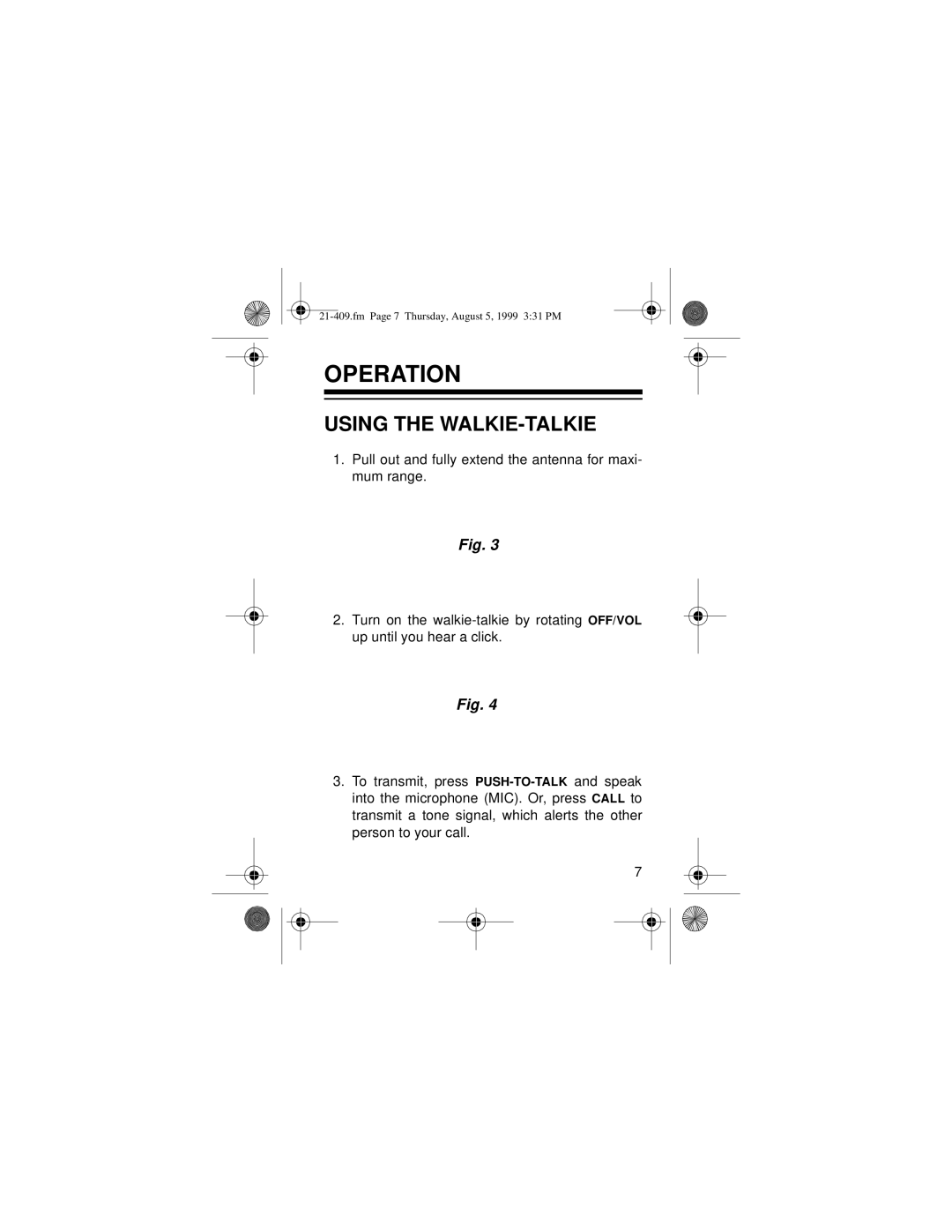 Ricoh TRC-509 owner manual Operation, Using the WALKIE-TALKIE 