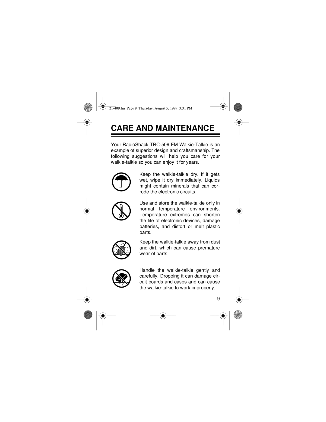 Ricoh TRC-509 owner manual Care and Maintenance 