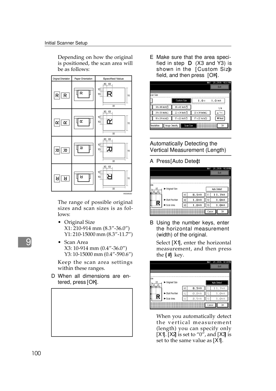 Ricoh Type 480 appendix Automatically Detecting the Vertical Measurement Length, Press Auto Detect 