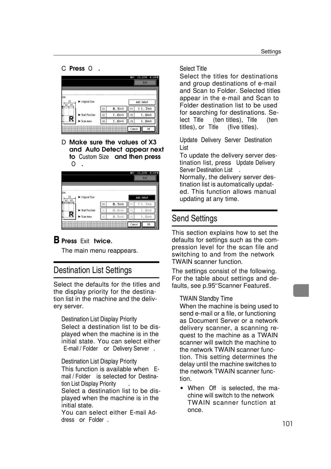 Ricoh Type 480 appendix Destination List Settings, Send Settings 