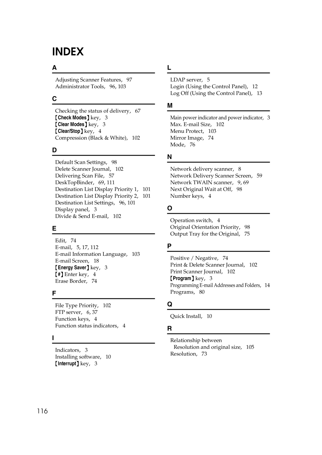 Ricoh Type 480 appendix Index 