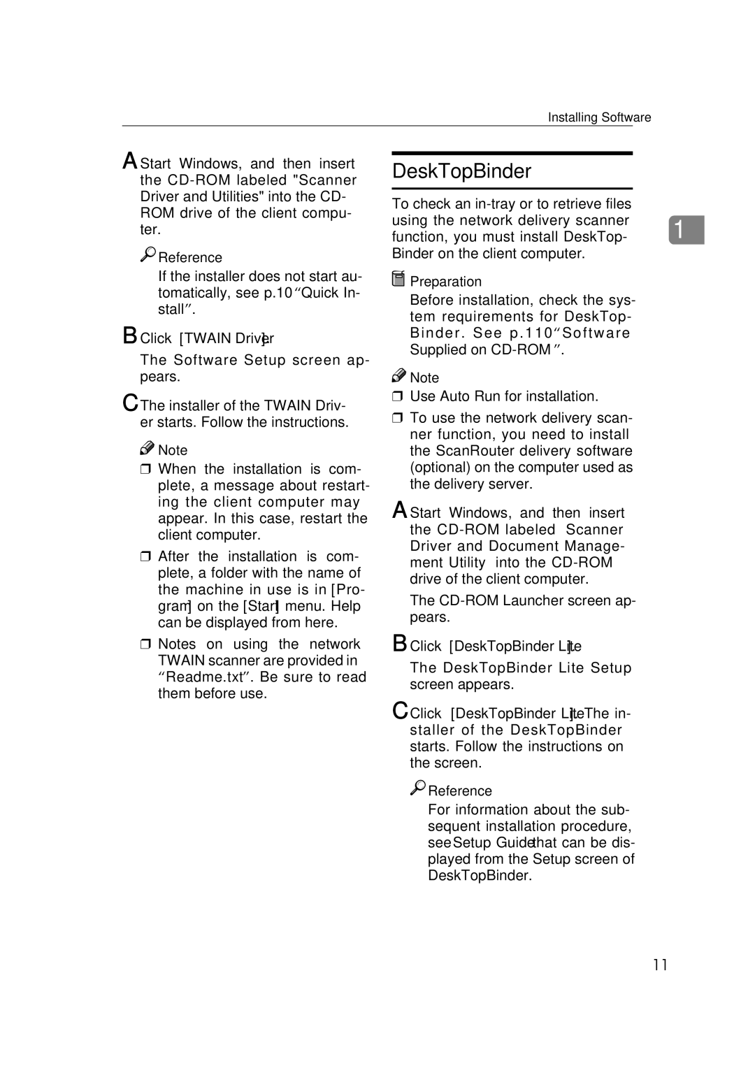 Ricoh Type 480 appendix Click Twain Driver, Click DeskTopBinder Lite 