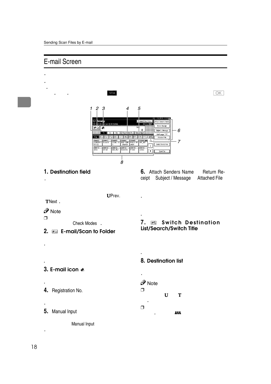 Ricoh Type 480 appendix Mail Screen, Registration No, Manual Input 