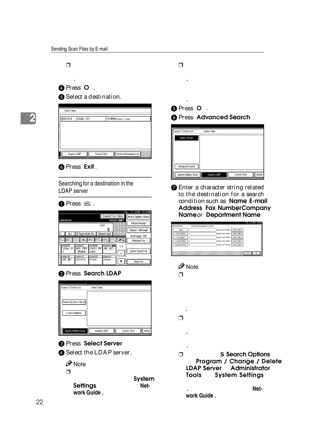 Ricoh Type 480 appendix Searching for a destination in the Ldap server, Press OK Select a destination Press Exit 