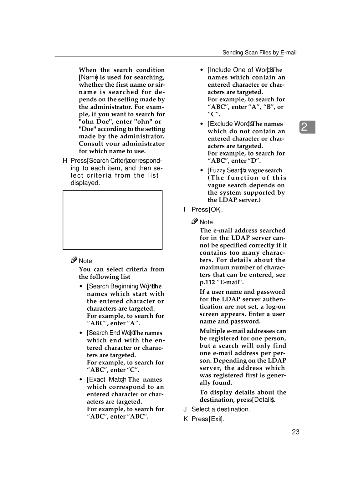 Ricoh Type 480 appendix Exclude Words The names, Select a destination Press Exit 