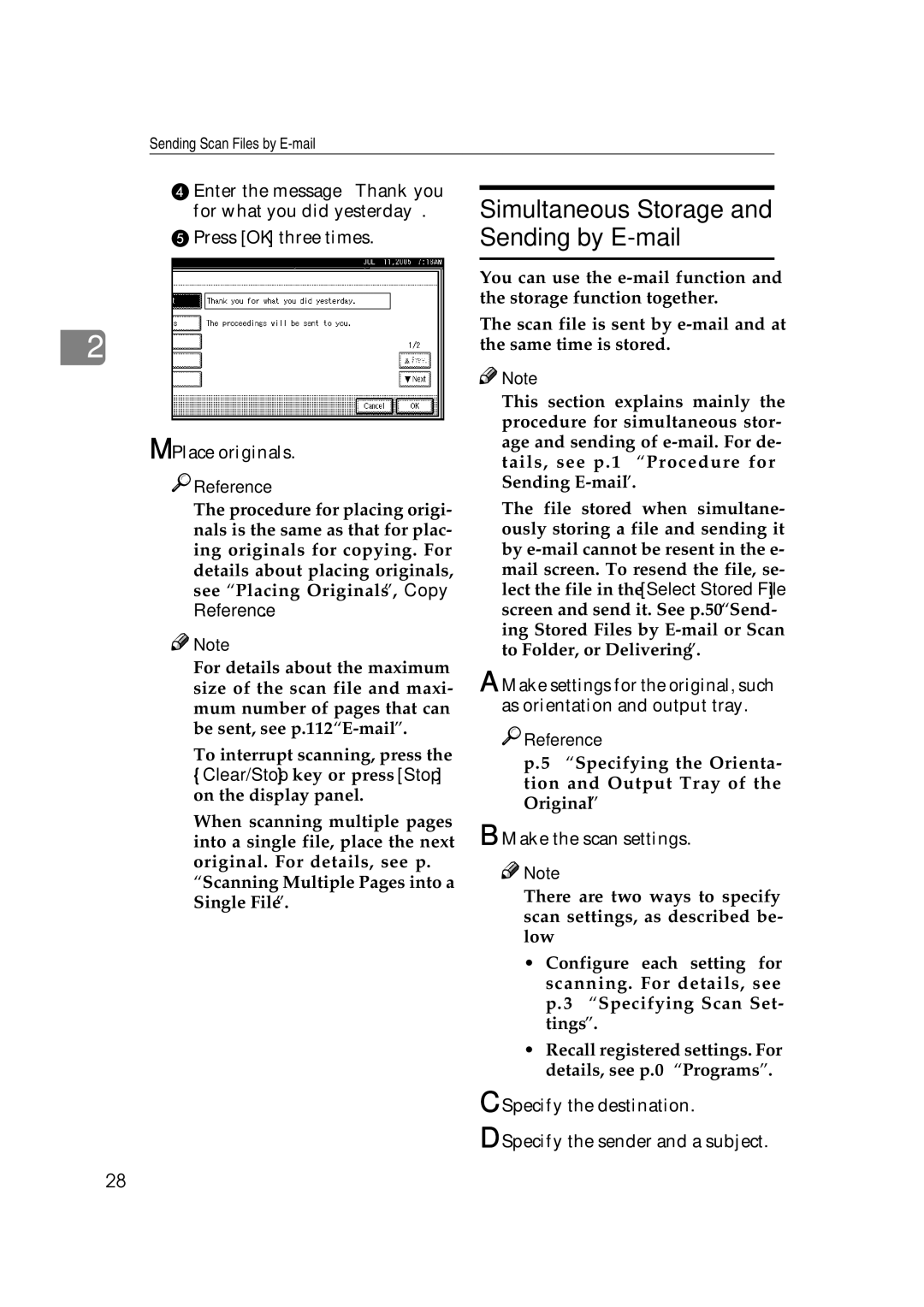 Ricoh Type 480 Simultaneous Storage and Sending by E-mail, Specify the destination Specify the sender and a subject 