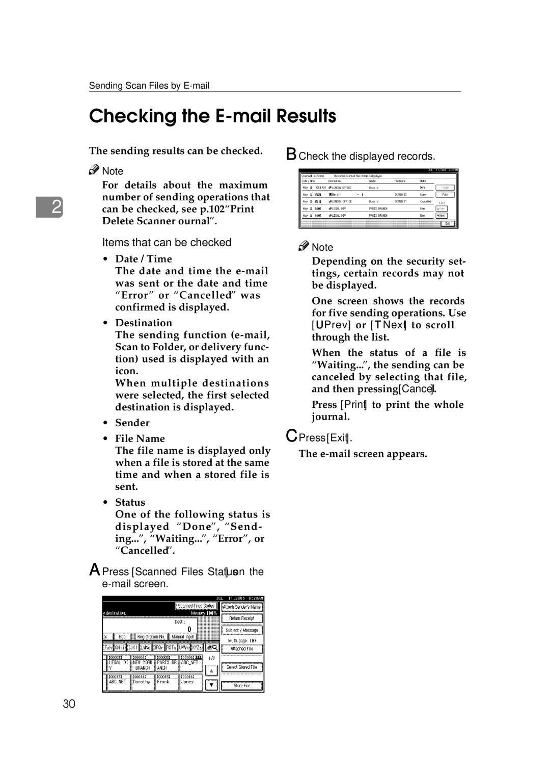 Ricoh Type 480 appendix Checking the E-mail Results, Items that can be checked 