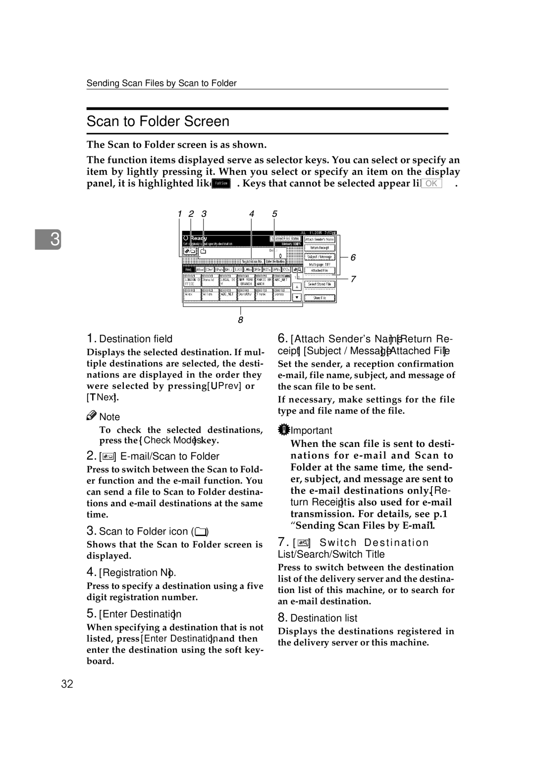 Ricoh Type 480 appendix Scan to Folder Screen, Scan to Folder icon, Enter Destination 