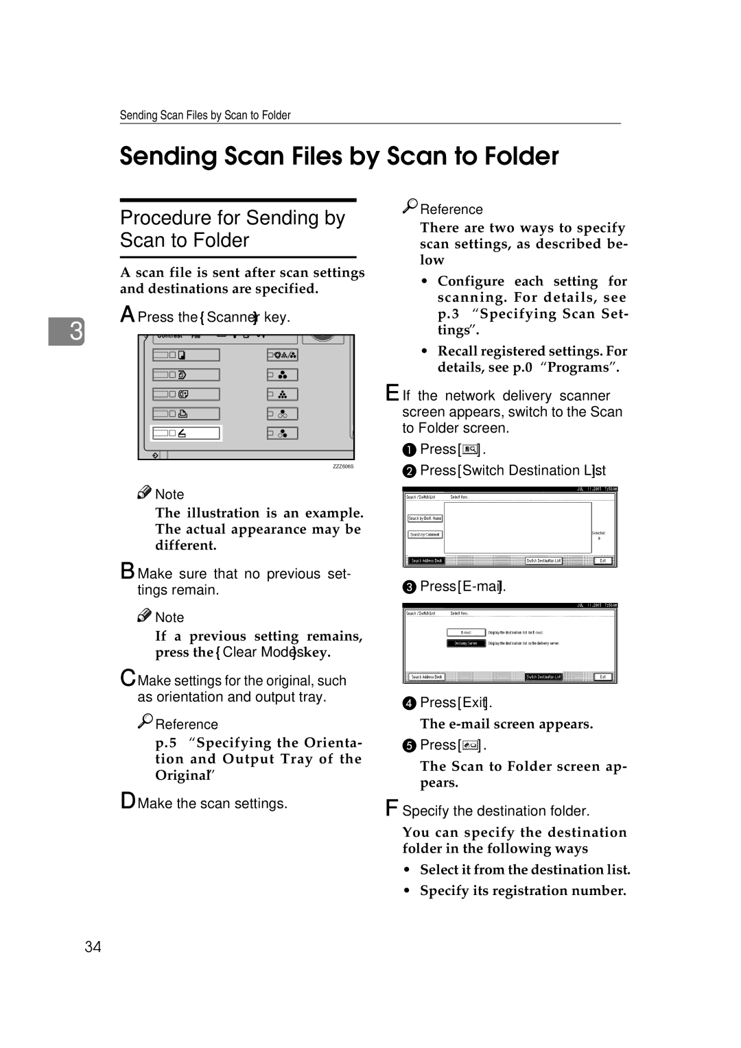 Ricoh Type 480 appendix Sending Scan Files by Scan to Folder, Press Switch Destination List Press E-mail 