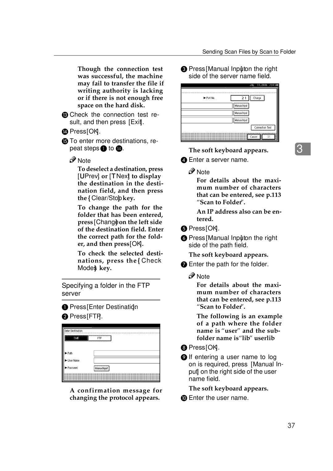 Ricoh Type 480 appendix Specifying a folder in the FTP server, Press FTP, Enter a server name 