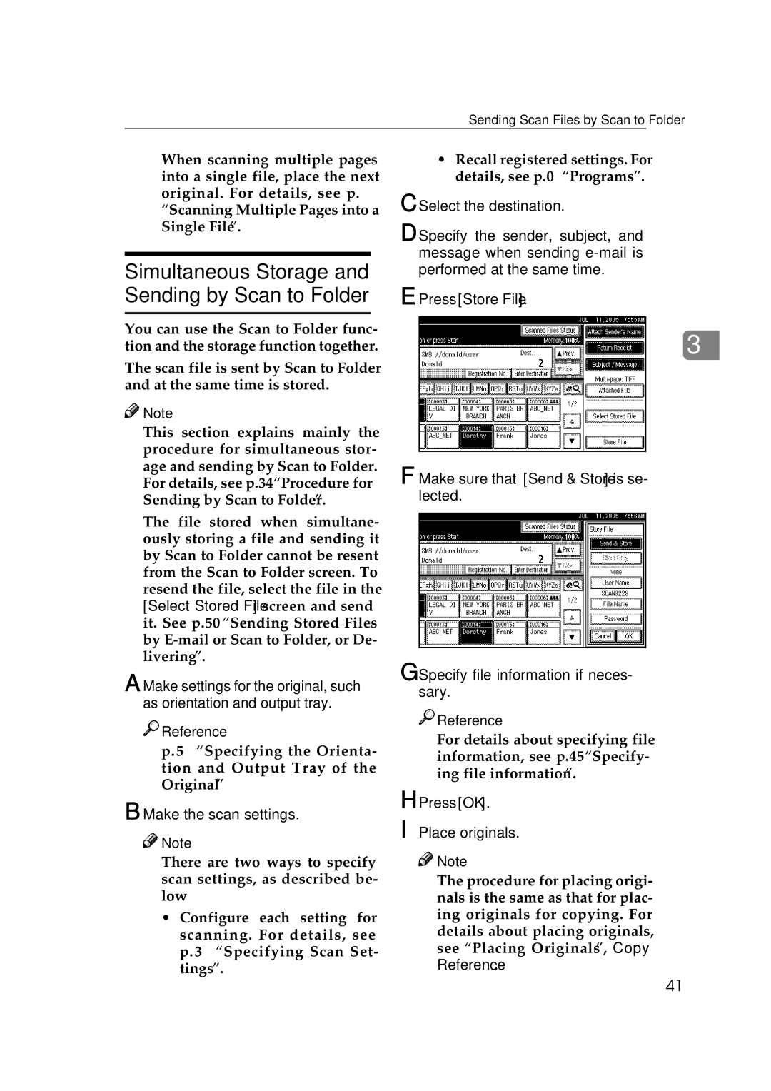 Ricoh Type 480 appendix Simultaneous Storage and Sending by Scan to Folder 