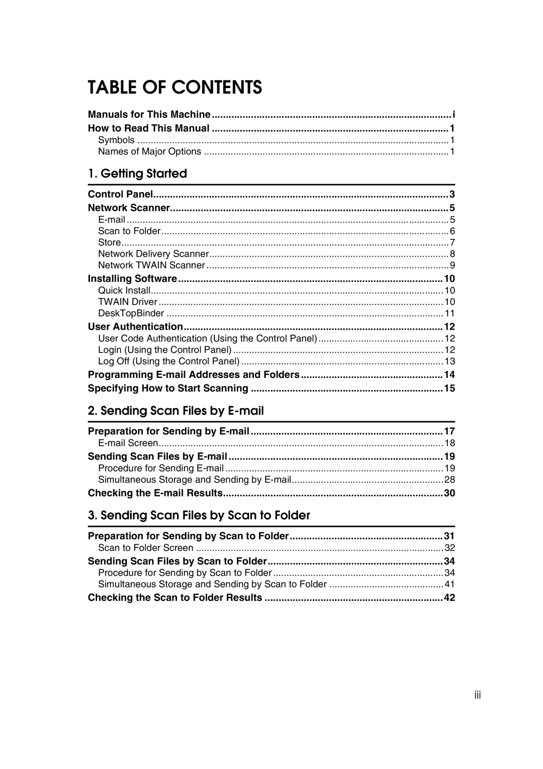 Ricoh Type 480 appendix Table of Contents 